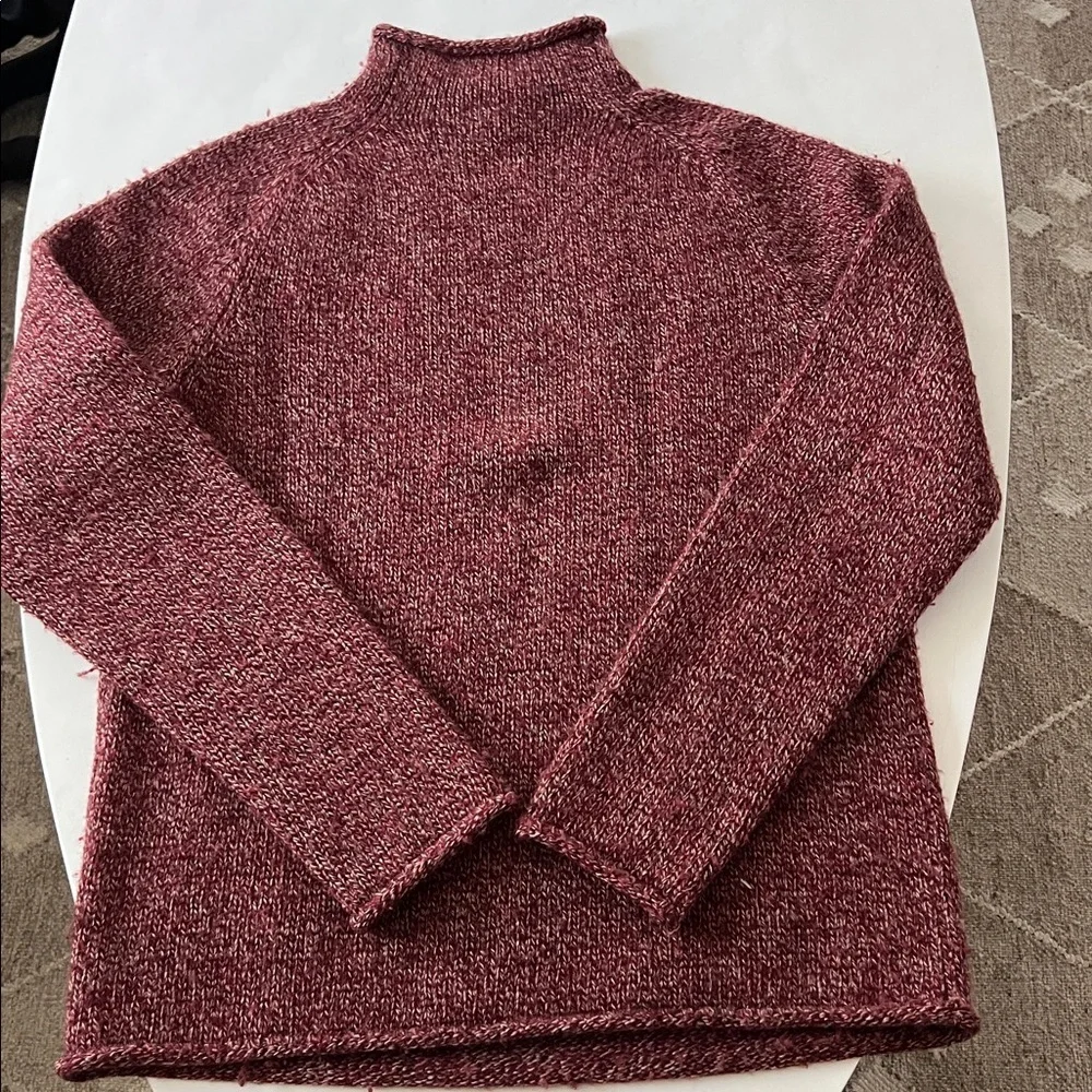 Vintage VTG J.Crew Knit Roll Neck Sweater Red Speckle Thick 100% Wool Unisex M